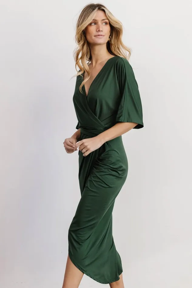 Women Midi Dresses Baltic Born Solana Ruched Dress Hunter Green