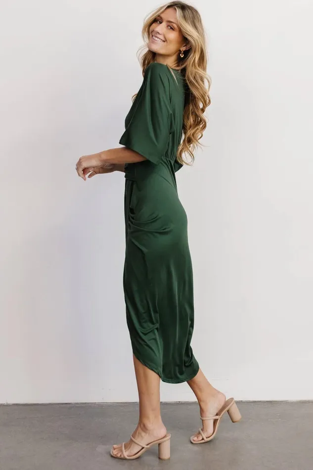 Women Midi Dresses Baltic Born Solana Ruched Dress Hunter Green