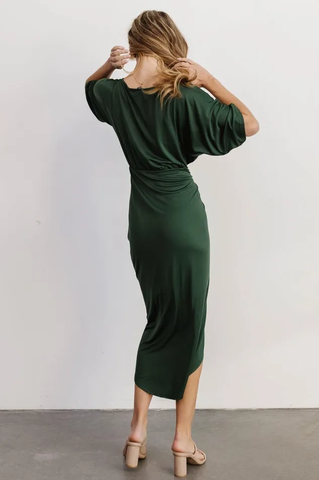 Women Midi Dresses Baltic Born Solana Ruched Dress Hunter Green