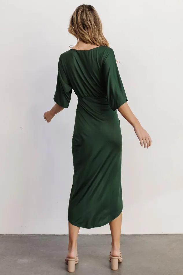 Women Midi Dresses Baltic Born Solana Ruched Dress Hunter Green