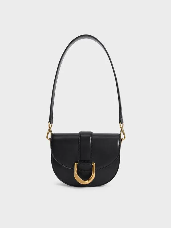 Women Mini Gabine Saddle Bag 8211 Black CHARLES and KEITH Crossbody Bags