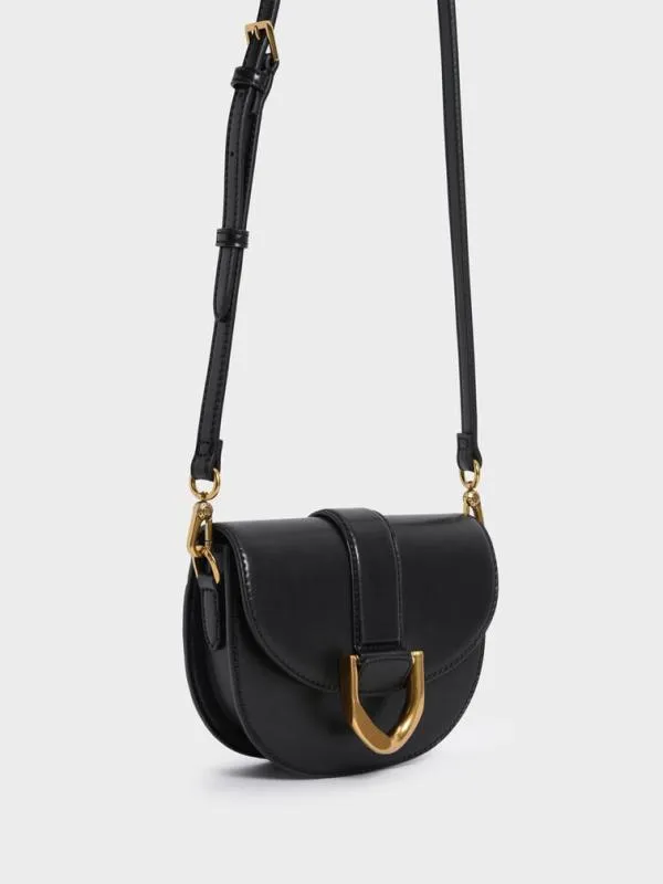 Women Mini Gabine Saddle Bag 8211 Black CHARLES and KEITH Crossbody Bags
