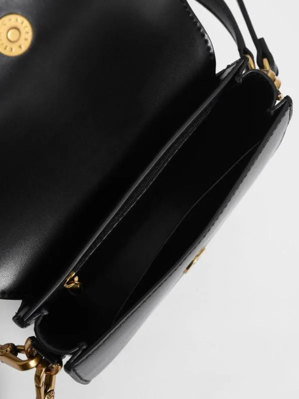 Women Mini Gabine Saddle Bag 8211 Black CHARLES and KEITH Crossbody Bags