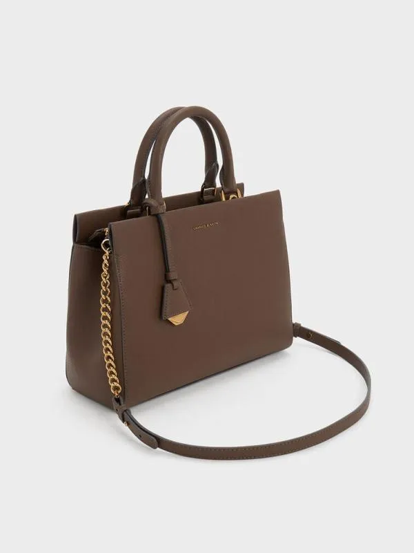 Women Mirabelle Structured Top Handle Bag 8211 Dark Brown CHARLES and KEITH Top Handle Bags