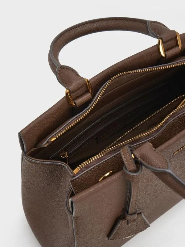 Women Mirabelle Structured Top Handle Bag 8211 Dark Brown CHARLES and KEITH Top Handle Bags