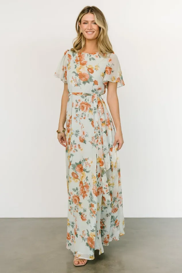 Women Mother Of The Bride Baltic Born Naomi Short Sleeve Maxi Dress Sage Floral