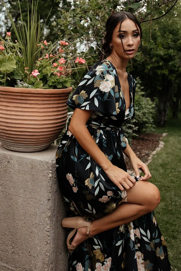 Women Mother Of The Bride Baltic Born Sicily Satin Maxi Dress Black Floral Women Mother Of The Bride Baltic Born Sicily Satin Maxi Dress Black Floral