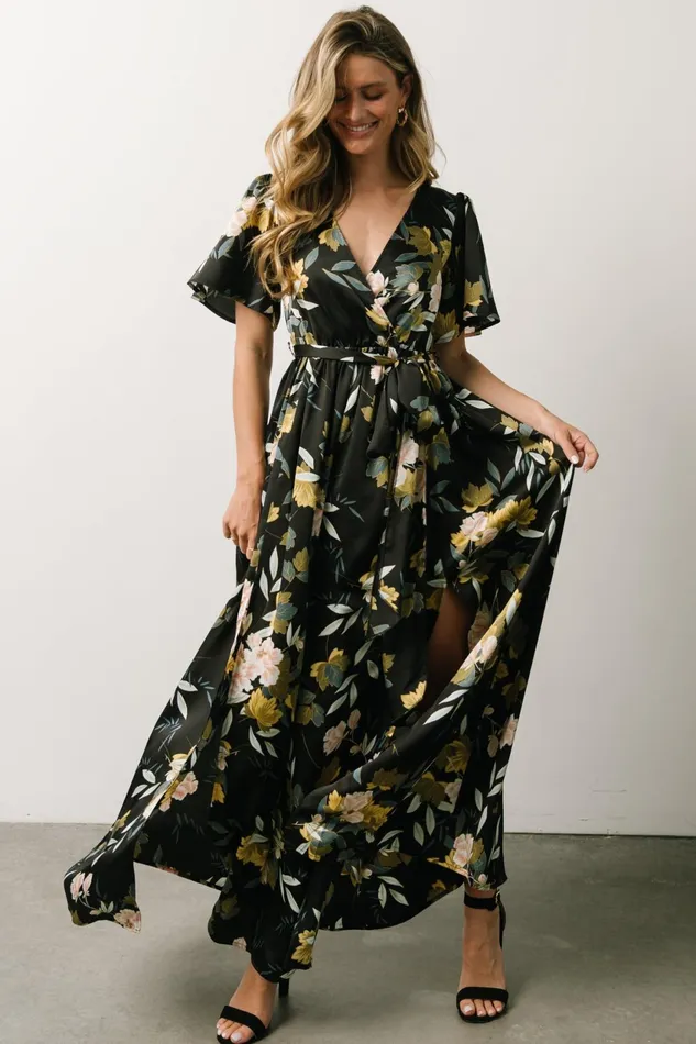 Women Mother Of The Bride Baltic Born Sicily Satin Maxi Dress Black Floral Women Mother Of The Bride Baltic Born Sicily Satin Maxi Dress Black Floral