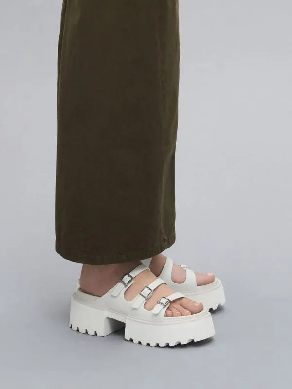 Women Nadine TripleStrap Platform Sandals 8211 White CHARLES and KEITH Sandals
