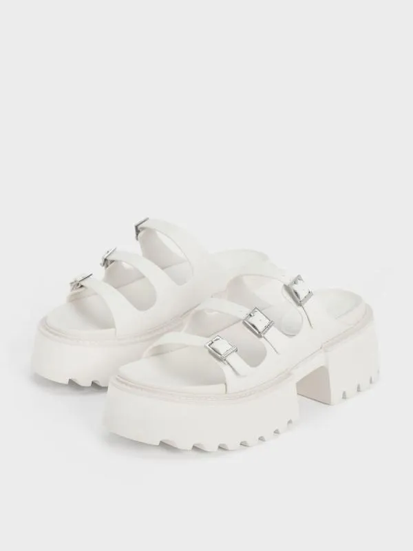 Women Nadine TripleStrap Platform Sandals 8211 White CHARLES and KEITH Sandals