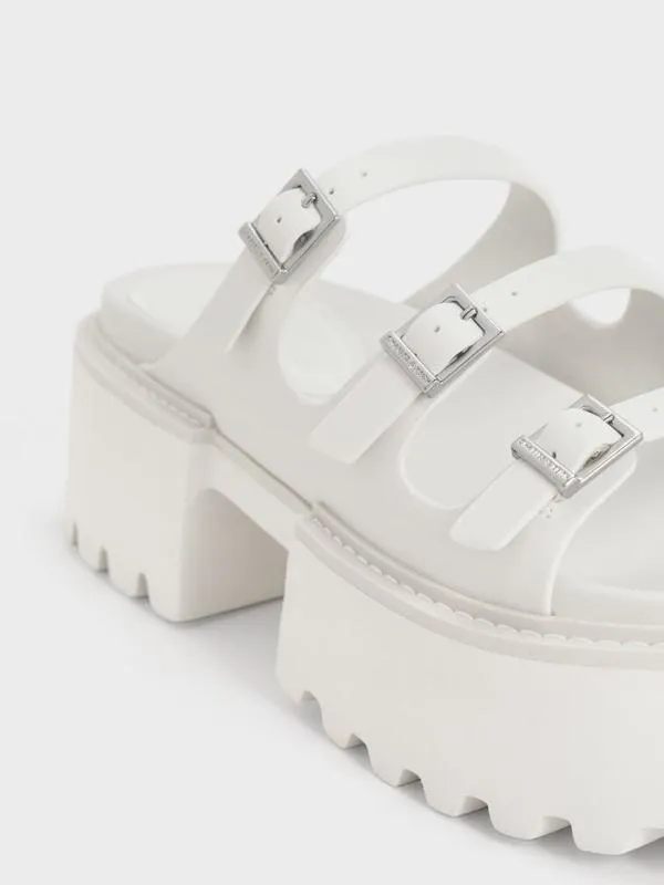 Women Nadine TripleStrap Platform Sandals 8211 White CHARLES and KEITH Sandals