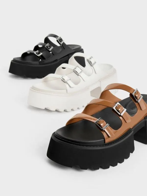 Women Nadine TripleStrap Platform Sandals 8211 White CHARLES and KEITH Sandals
