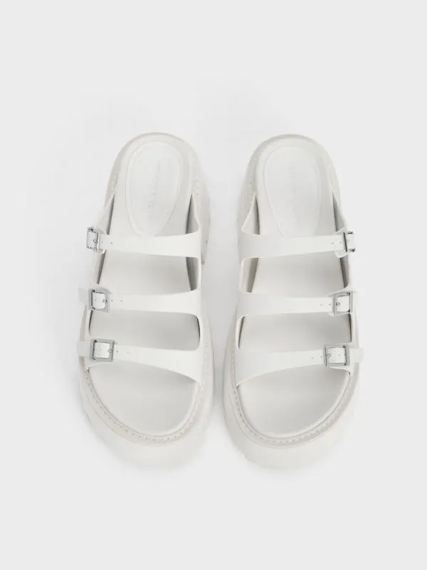 Women Nadine TripleStrap Platform Sandals 8211 White CHARLES and KEITH Sandals