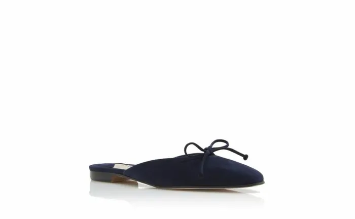 Women Navy Blue Suede Flat Mules Manolo Blahnik Flats