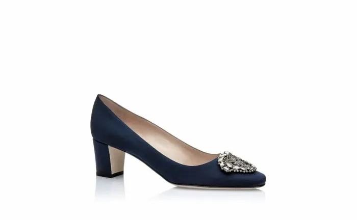 Women Navy Crpe De Chine Jewel Buckle Pumps Manolo Blahnik Pumps