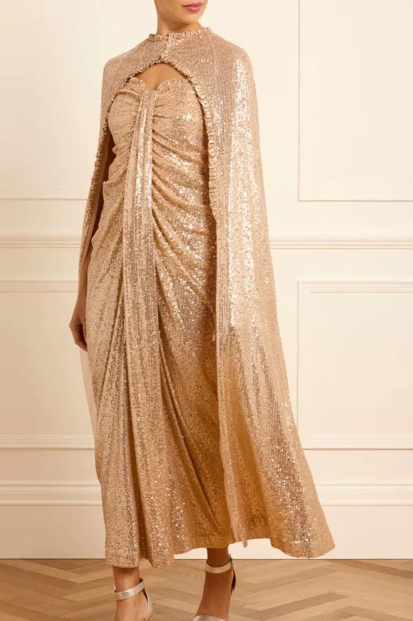 Women Needle and Thread Amora Long Cape Gold Women Needle and Thread Amora Long Cape Gold