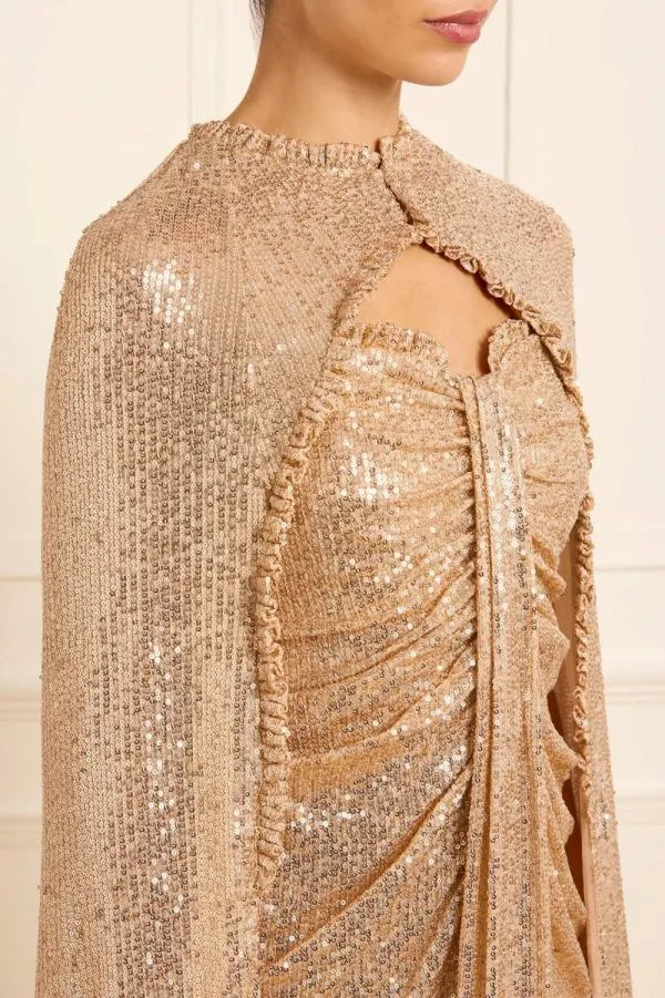 Women Needle and Thread Amora Long Cape Gold Women Needle and Thread Amora Long Cape Gold