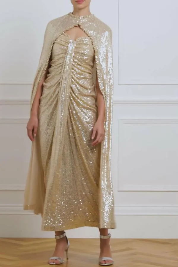 Women Needle and Thread Amora Long Cape Gold Women Needle and Thread Amora Long Cape Gold