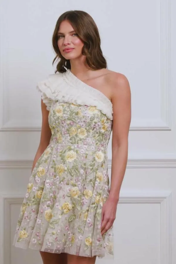 Women Needle and Thread Florine OneShoulder Mini Dress Champagne
