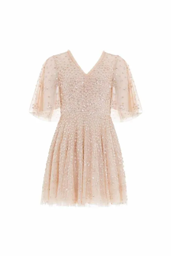 Women Needle and Thread Leila Dot VNeck Cape Mini Dress Beige Women Needle and Thread Leila Dot VNeck Cape Mini Dress Beige