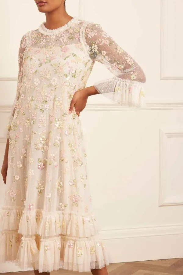 Women Needle and Thread Sequin Bloom Gloss Ballerina Dress Champagne