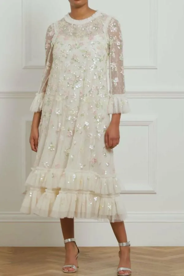 Women Needle and Thread Sequin Bloom Gloss Ballerina Dress Champagne Women Needle and Thread Sequin Bloom Gloss Ballerina Dress Champagne