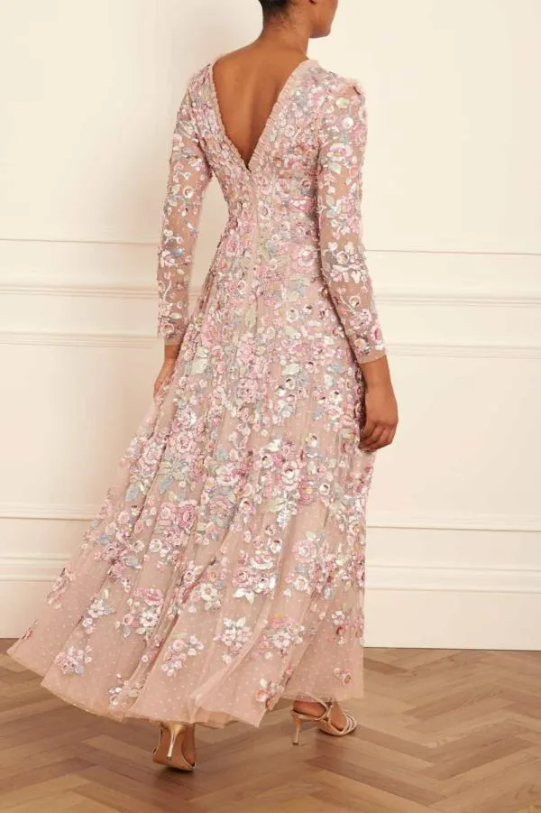 Women Needle and Thread Sequin Paradise Long Sleeve Gown Beige Women Needle and Thread Sequin Paradise Long Sleeve Gown Beige