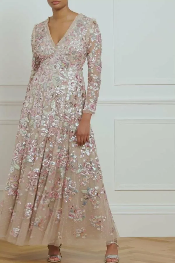 Women Needle and Thread Sequin Paradise Long Sleeve Gown Beige Women Needle and Thread Sequin Paradise Long Sleeve Gown Beige
