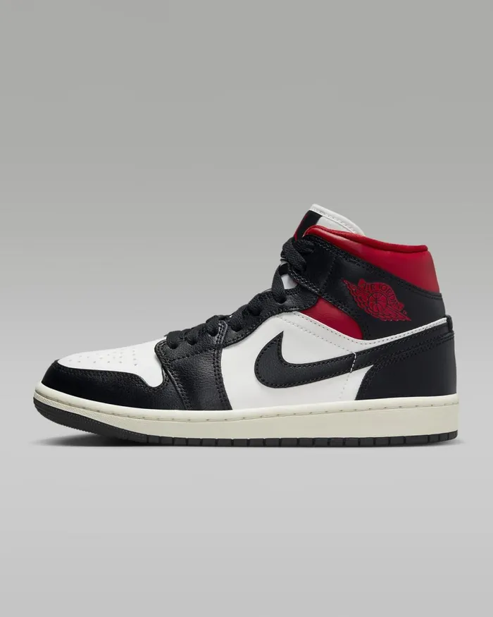 Women Nike All Shoes Air Jordan 1 Mid Blacksailgym Red