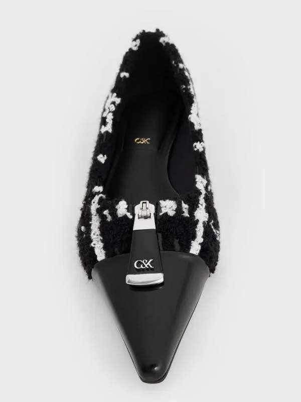 Women Nina Tweed and Leather Pointed CapToe Flats 8211 Multi CHARLES and KEITH Flats