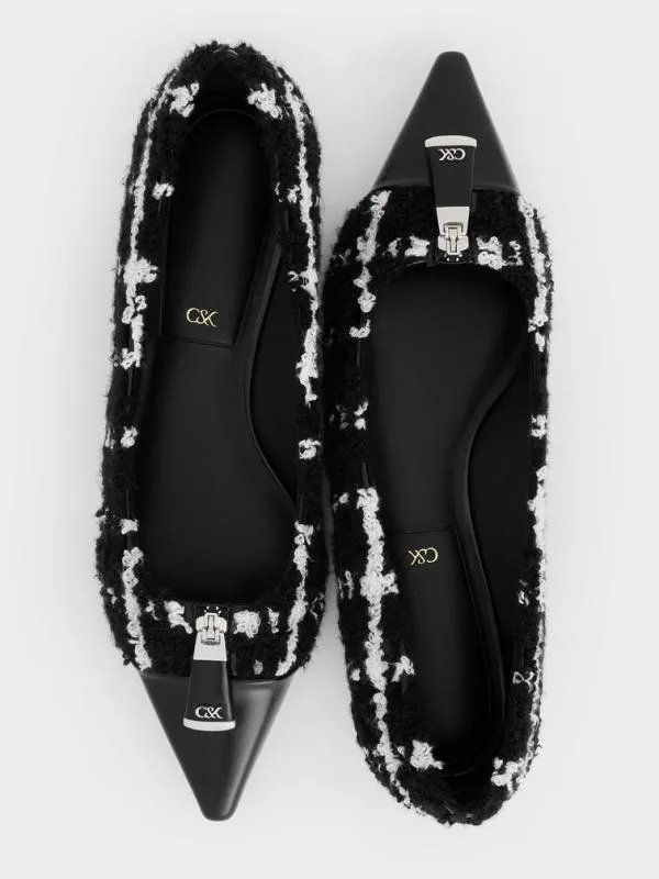 Women Nina Tweed and Leather Pointed CapToe Flats 8211 Multi CHARLES and KEITH Flats