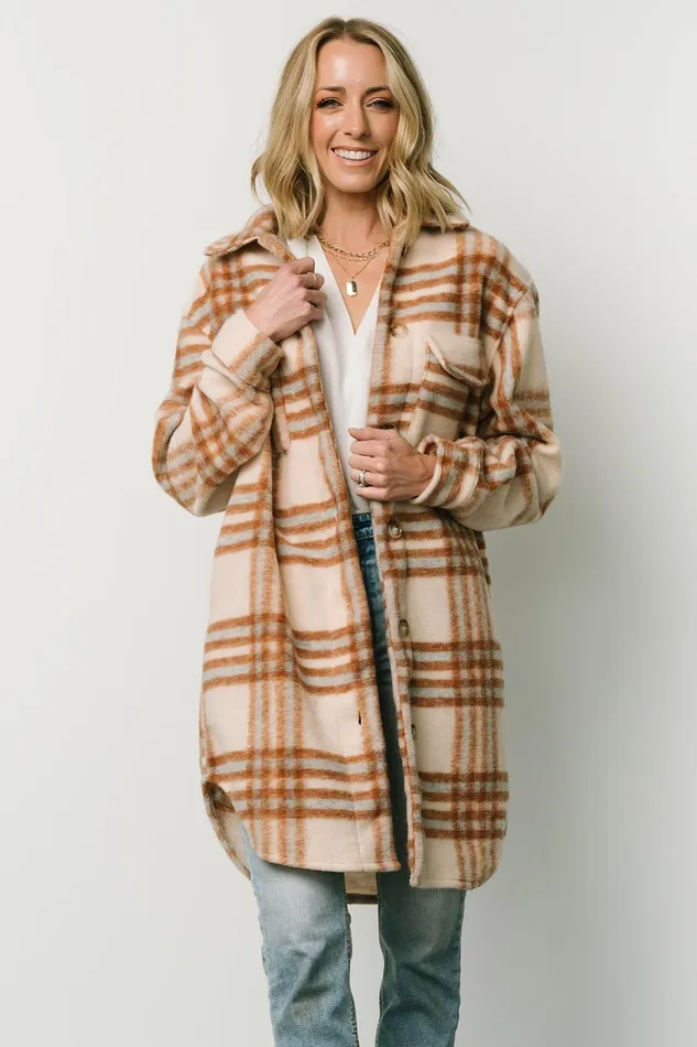 Women Outerwear Baltic Born Durango Plaid Shacket Oatmeal Mocha