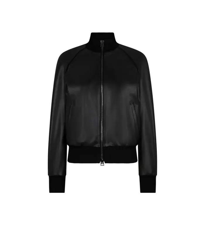 Women Outerwear Tom Ford Matte Calf Leather Bomber Black