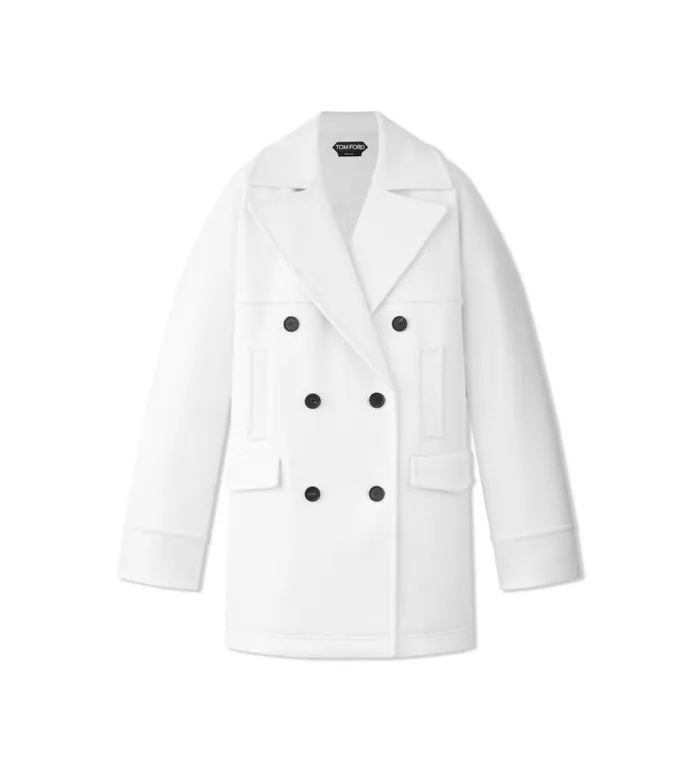 Women Outerwear Tom Ford Virgin Cashmere Wool Peacoat Chalk