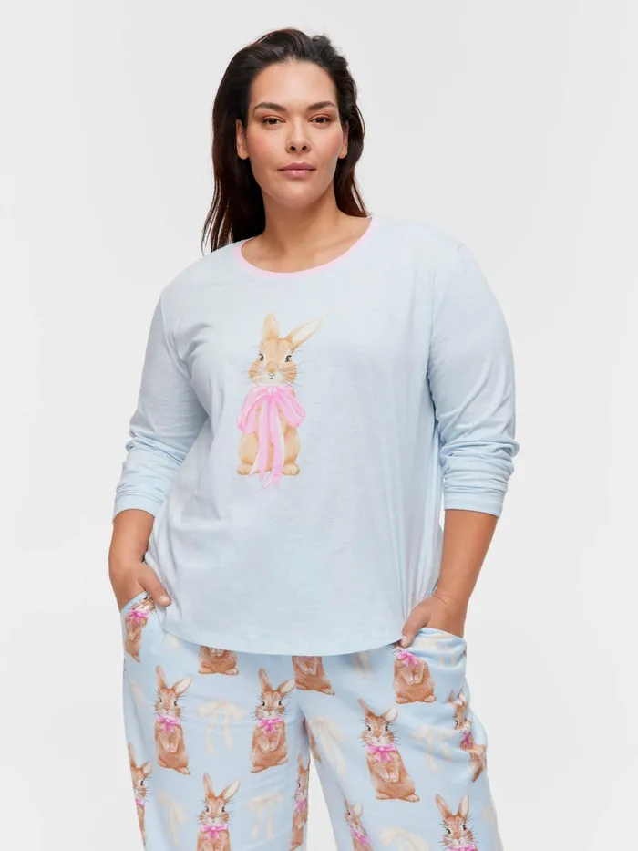 Women PA Plus Bow Bunny Long Sleeve Top Pale Blue Peter Alexander Online Only Styles Women PA Plus Bow Bunny Long Sleeve Top Pale Blue Peter Alexander Online Only Styles