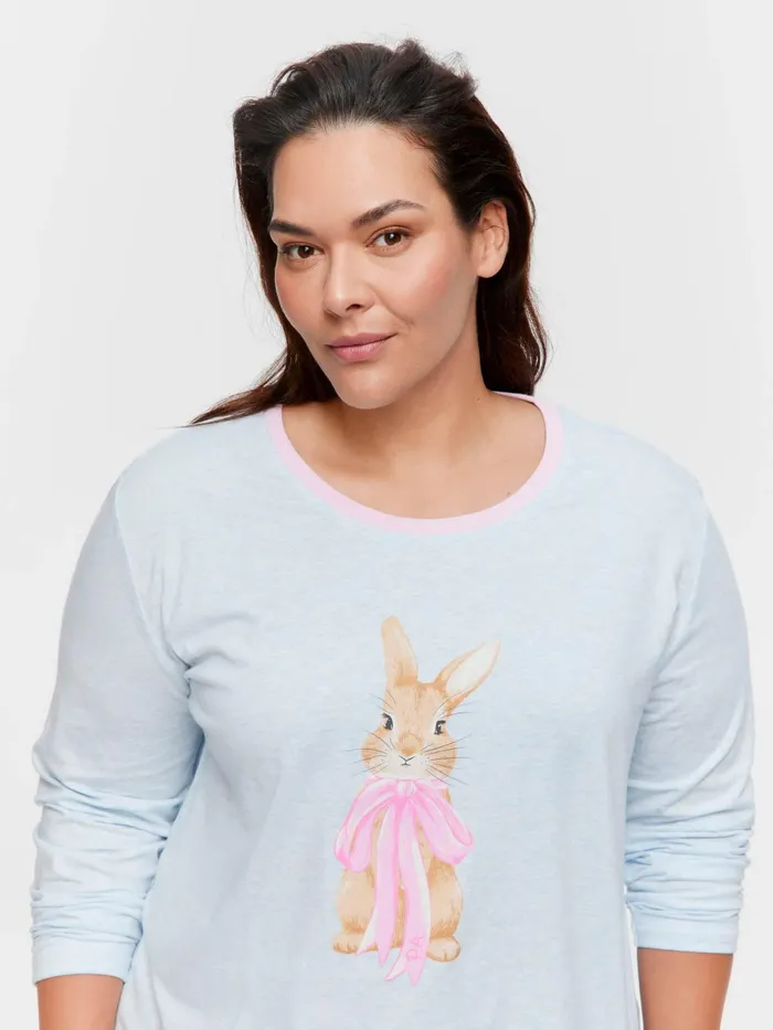 Women PA Plus Bow Bunny Long Sleeve Top Pale Blue Peter Alexander Online Only Styles