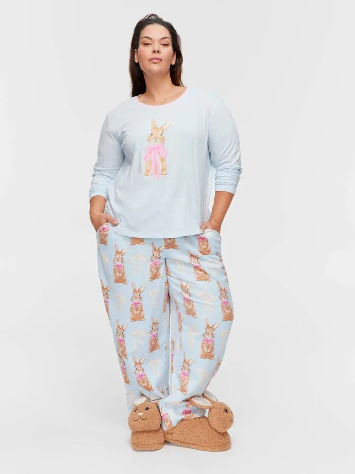 Women PA Plus Bow Bunny Long Sleeve Top Pale Blue Peter Alexander Online Only Styles