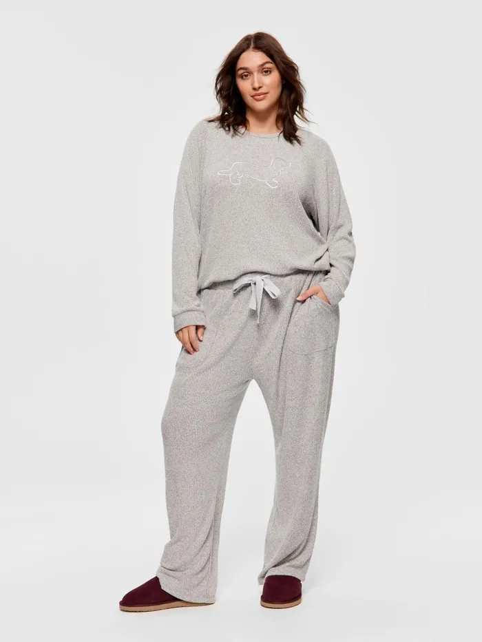 Women PA Plus Brushed Rib Straight Leg Pj Pant Grey Marle Peter Alexander Pants Women PA Plus Brushed Rib Straight Leg Pj Pant Grey Marle Peter Alexander Pants
