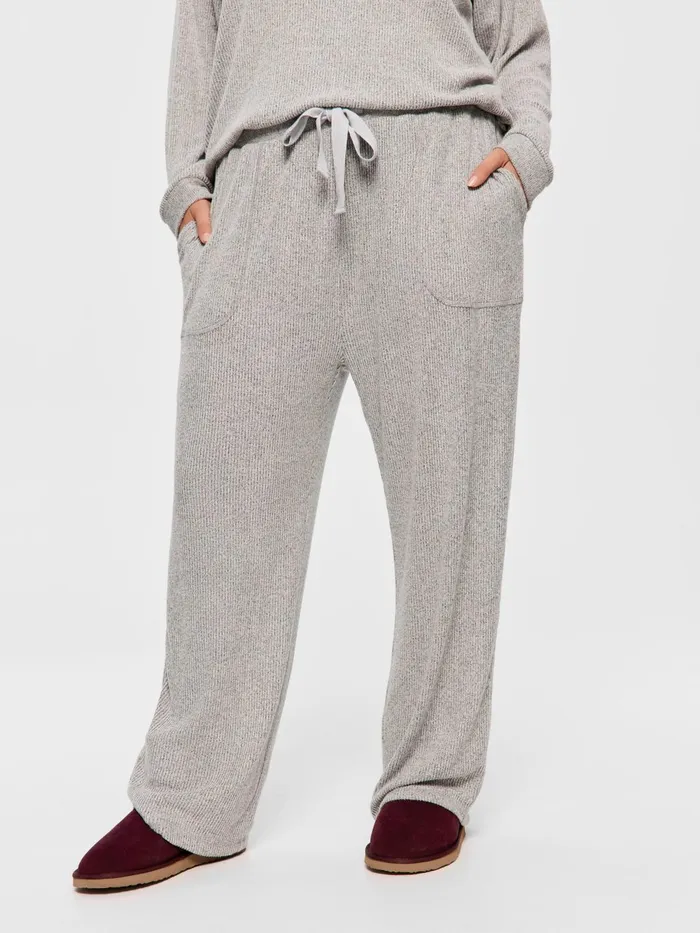 Women PA Plus Brushed Rib Straight Leg Pj Pant Grey Marle Peter Alexander Pants