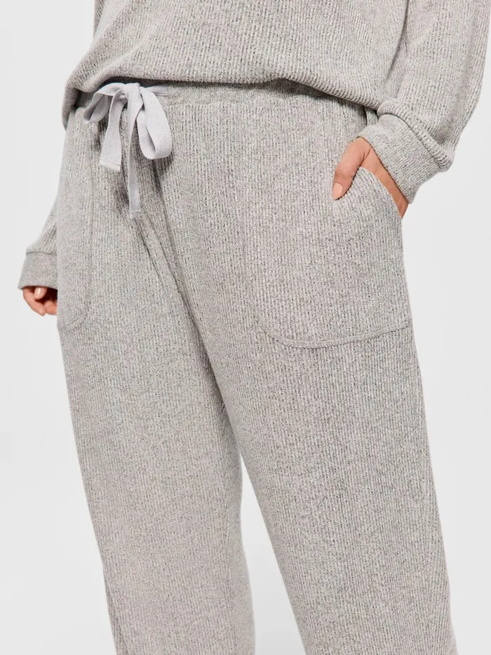 Women PA Plus Brushed Rib Straight Leg Pj Pant Grey Marle Peter Alexander Pants