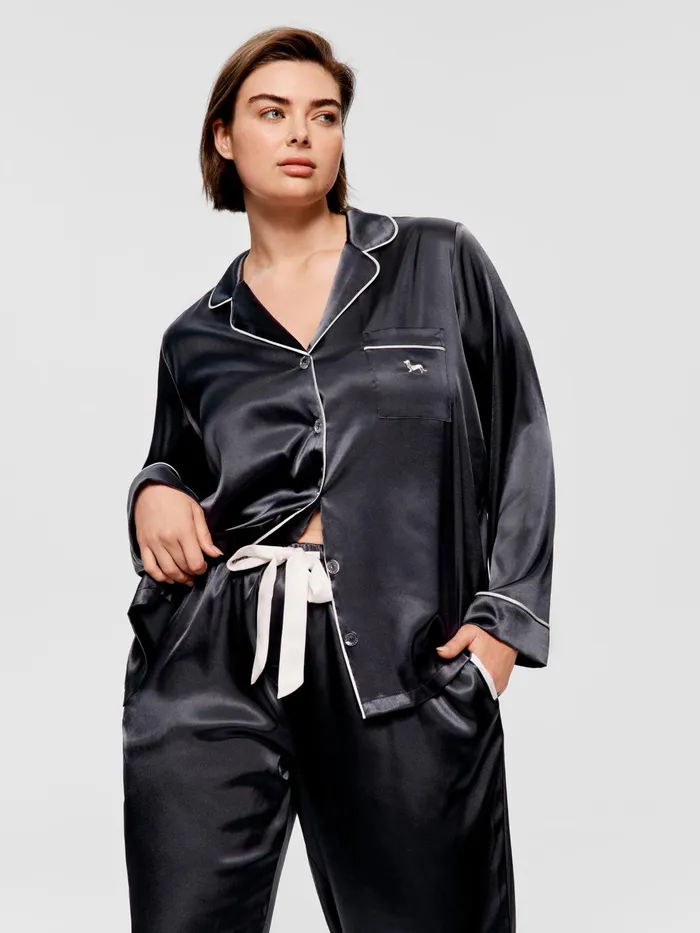 Women PA Plus Charcoal Chic Satin Long Sleeve Pj Set Charcoal Peter Alexander Online Only Styles Women PA Plus Charcoal Chic Satin Long Sleeve Pj Set Charcoal Peter Alexander Online Only Styles