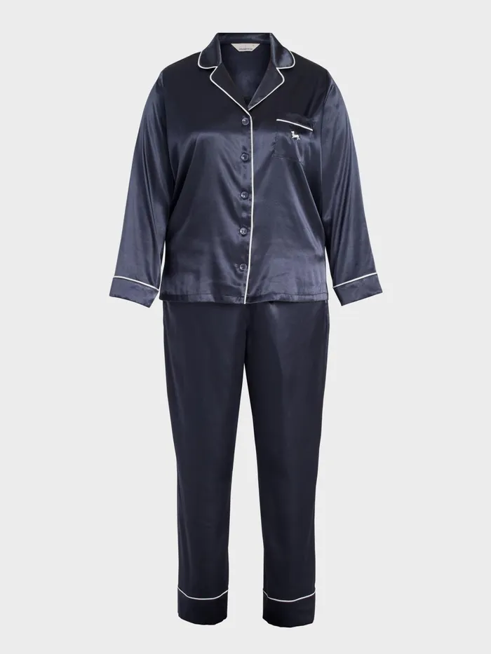 Women PA Plus Charcoal Chic Satin Long Sleeve Pj Set Charcoal Peter Alexander Online Only Styles