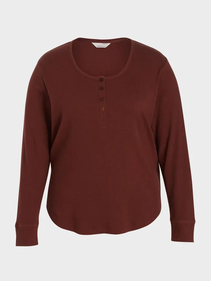 Women PA Plus Classic Rib Henley Brown Peter Alexander Classic Tops