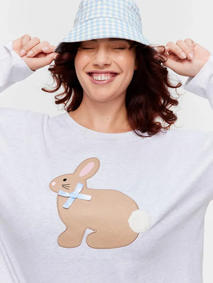 Women PA Plus Crafty Bunny Long Sleeve Top Grey Marle Peter Alexander Online Only Styles