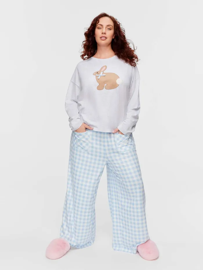 Women PA Plus Crafty Bunny Long Sleeve Top Grey Marle Peter Alexander Online Only Styles