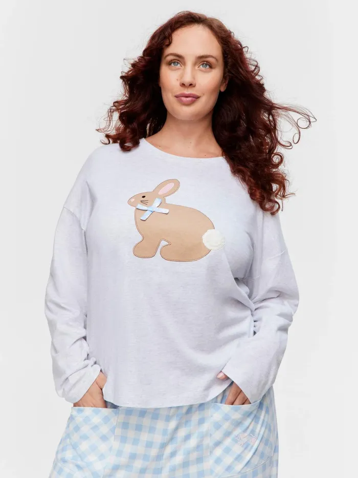 Women PA Plus Crafty Bunny Long Sleeve Top Grey Marle Peter Alexander Online Only Styles