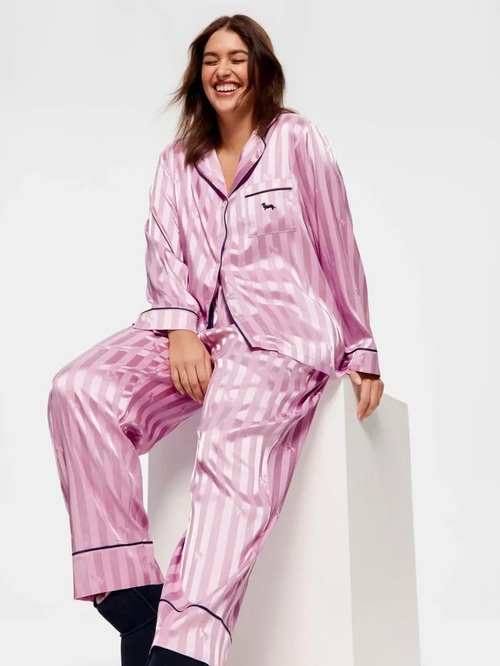 Women PA Plus Lilac Penny Stripe Chic Satin Long Sleeve Pj Set Lilac Peter Alexander Satin Women PA Plus Lilac Penny Stripe Chic Satin Long Sleeve Pj Set Lilac Peter Alexander Satin
