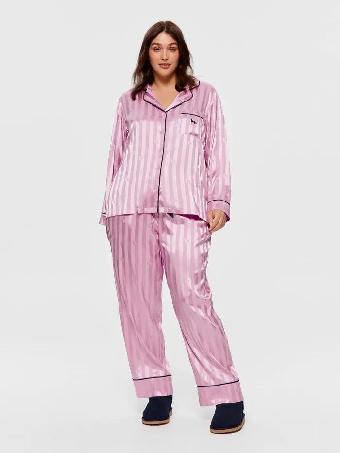 Women PA Plus Lilac Penny Stripe Chic Satin Long Sleeve Pj Set Lilac Peter Alexander Satin
