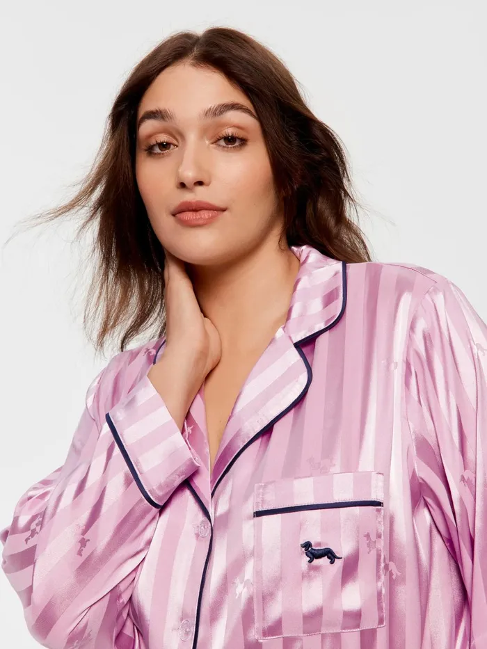Women PA Plus Lilac Penny Stripe Chic Satin Long Sleeve Pj Set Lilac Peter Alexander Satin