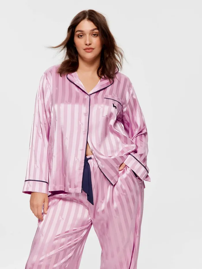 Women PA Plus Lilac Penny Stripe Chic Satin Long Sleeve Pj Set Lilac Peter Alexander Satin